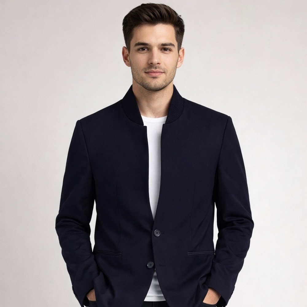River Island UK Black Modern Knit Collar Two Button Lined Blazer Jacket